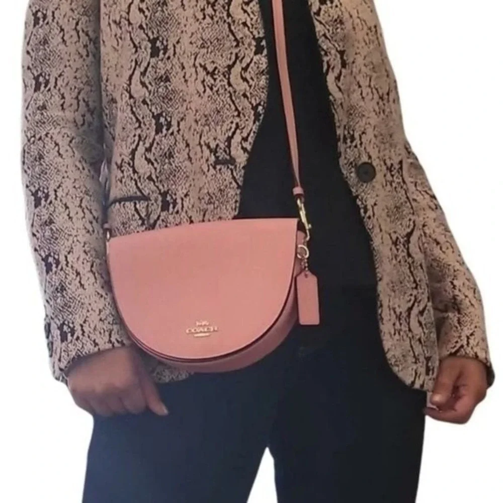 Coach Ellen Saddle Flap Pebble Leather Crossbody Bag Bubblegum Pink